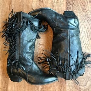 Santa Fe Boot CO Black Fringe Boots Size 7